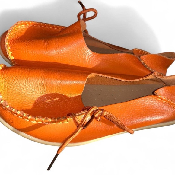 Bright Orange Leather Slip-On Moccasins - Picture 2 of 4